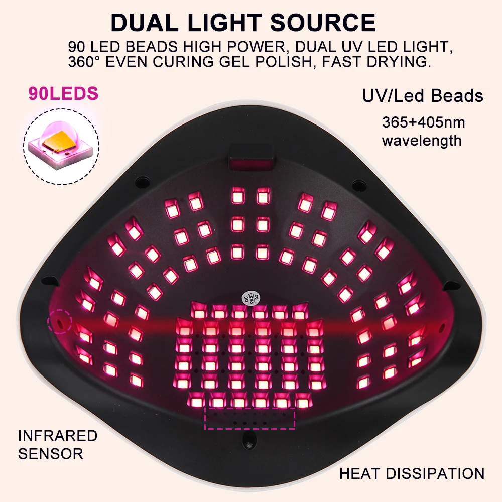 Lampada per unghie aggiornata da 90 LED Sensore a infrarossi Luce per unghie per manicure per polimerizzazione rapida Gel Smalto per unghie Macchina per asciugare le unghie Strumenti per saloni