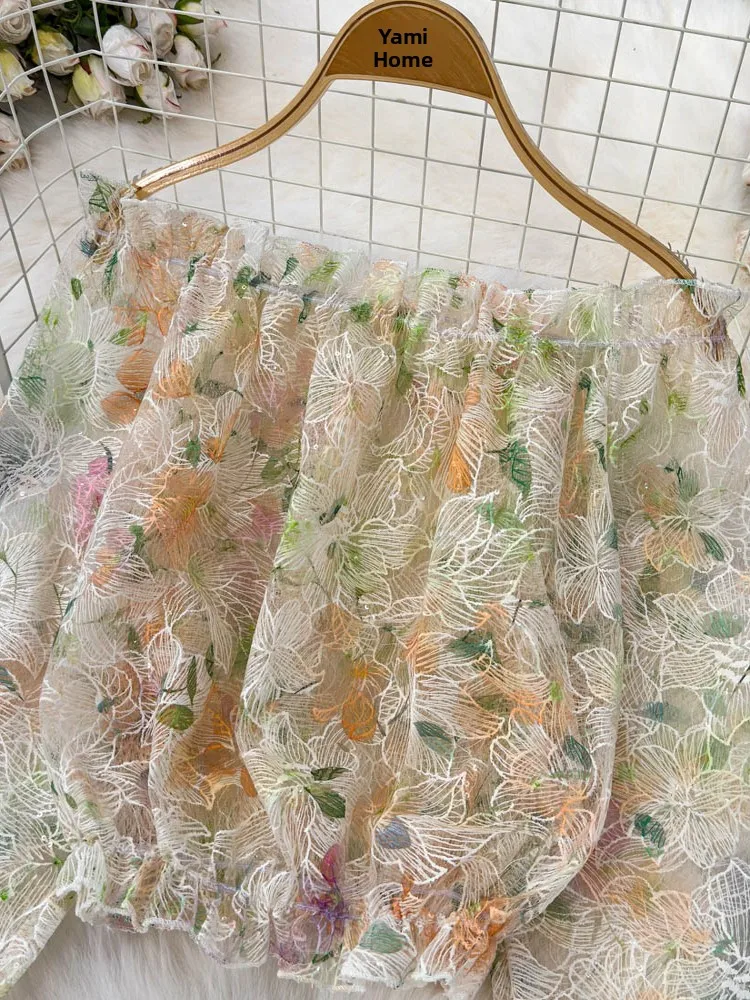 

Ele Fairy T Sle с вышивкой Long Sve Me Design Sweet Youthful Женский летний топ Faion на одно плечо