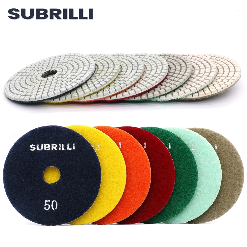 SUBRILLI 4 "сухой и влажный шлифовальный диск для бетона, шлифовальный диск, гибкий белый диск, зернистость 50-3000 #1 шт.