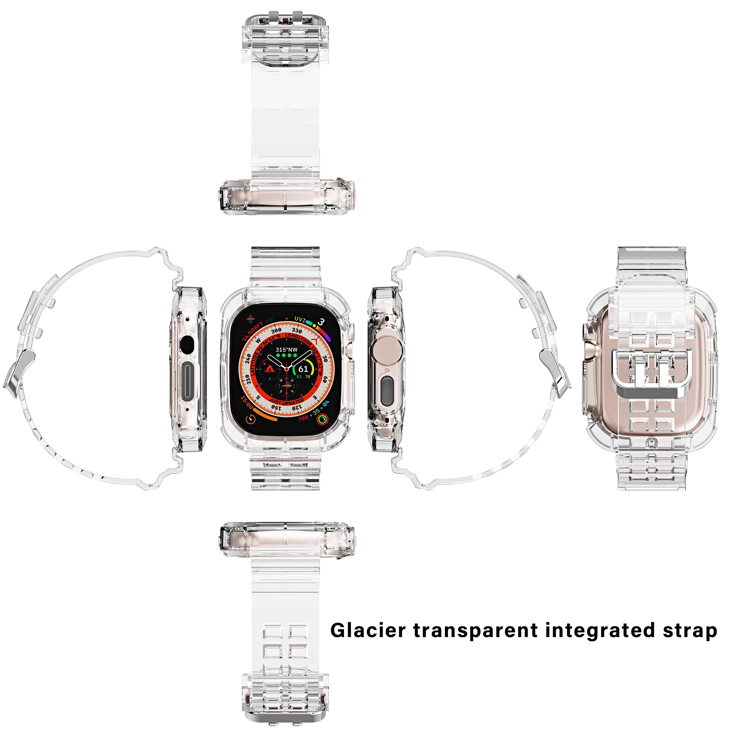 Suitable for Apple Watch Band Transparent Glacier Integrated Strap Ultra2 49mm Wristband Iwatch 9 8 7 6 5 se 45mm/44mm/42mm/41mm