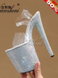 Piattaforma impermeabile con strass da 20 cm Odio Cielo Sandali da ballo con palo alto Striscia Danza Divertimento Modello da discoteca Spettacolo Tacchi alti brillanti Nuovo