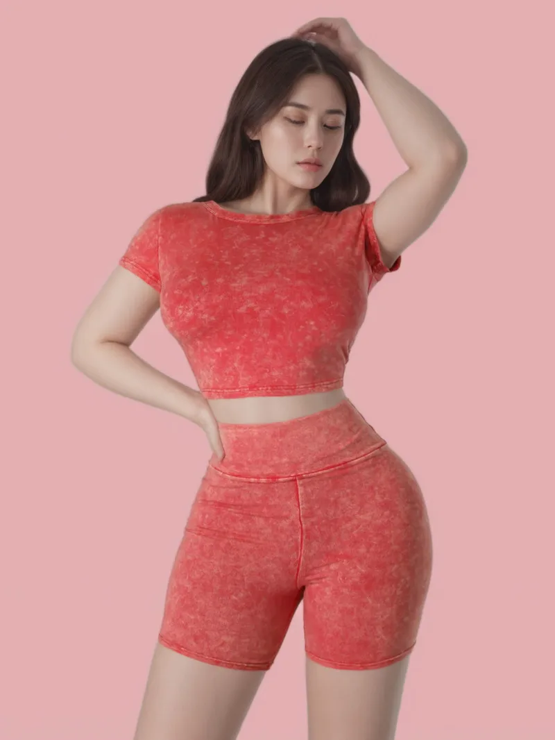 

Streetwear Women's Set Knitted Short Sleeve O-neck Crop Top And Shorts Suit 2024 Summer Two 2 Piece Set Outfit Tracksuit DCJ8