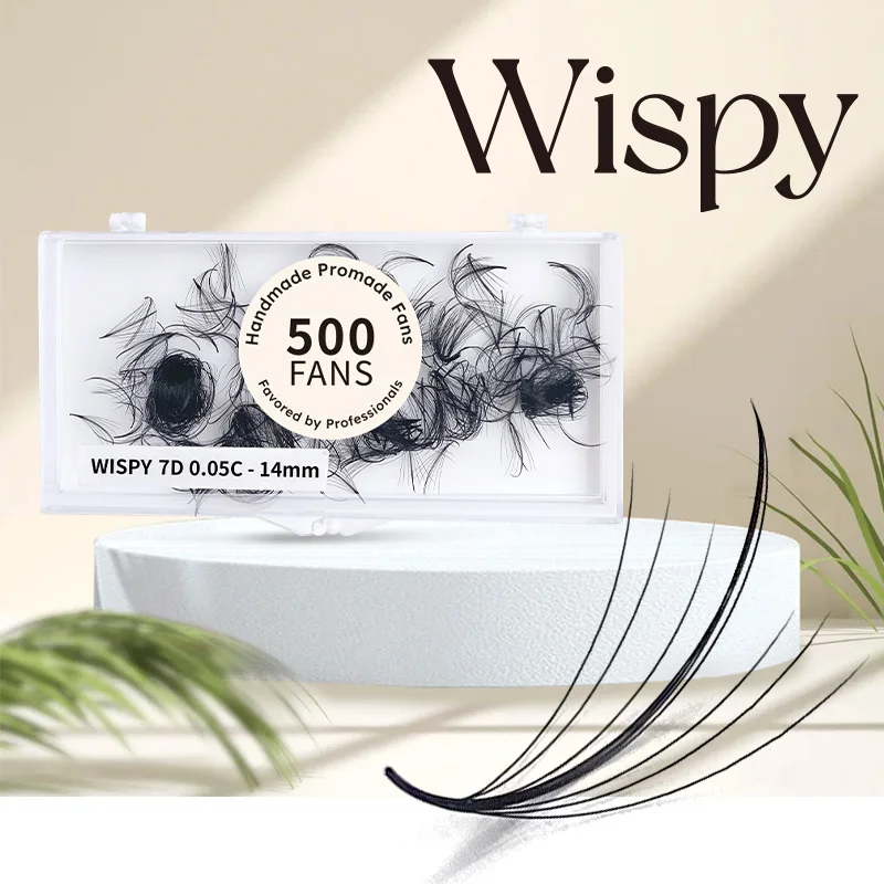 Wispy-abanicos de volumen prefabricados, extensiones de pestañas sueltas, Base puntiaguda de visón falso, 500