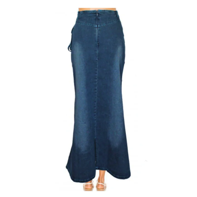 2024 Cekcya Vintage Denim Skirt for Fashion Women Ladies High Waist Printed Fishtail Long Skirts Female Blue Jeans Midiskirt