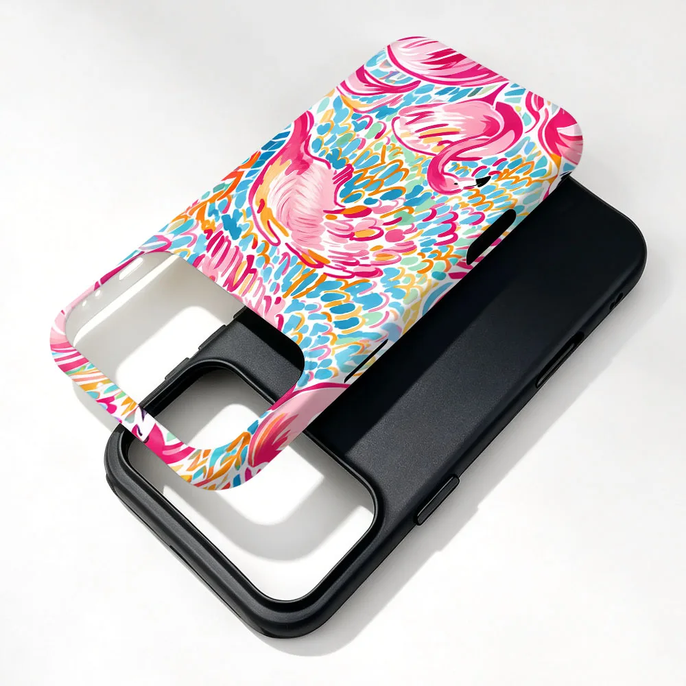 Magnetic Case For iPhone 17 16 15 14 13 12 11 Pro Max Air 16e 7 8 Plus XS Max X XR Pink Flamingo 2 IN 1 Film Shell Phone Cover - view 6