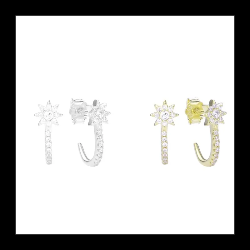 

Модные индивидуальные серьги-гвоздики Ins Wind Octagram, полные циркона, супер вспышки, милые изысканные элегантные женские серьги-гвоздики