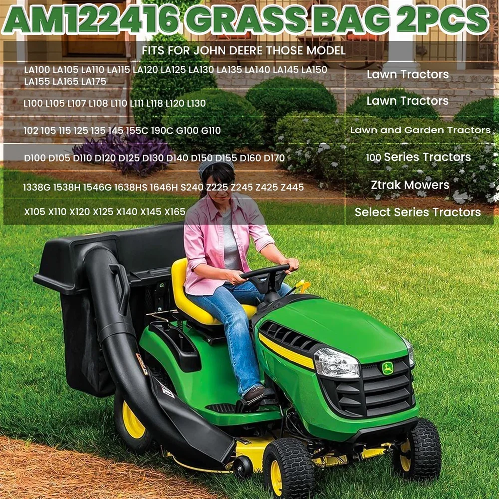 AM122416 Grass Bags AM101602 Collection Systems for John Deere 100 105 110 115 120 125 130 1338G 1538H 1546G S240 Lawn Tractors