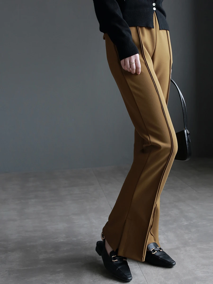 

Женские повседневные брюки Warmo с высокой талией, удлиняющие ноги, весна-осень, новинка, драпированные, с разрезом, микро-клеш