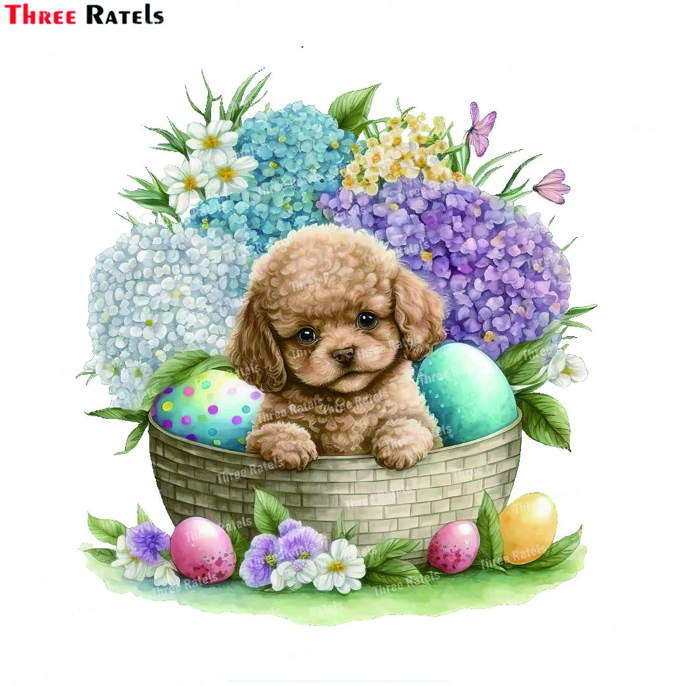 Three Ratels K805 Cartoon  Spring Easter Poodle  Dog Kids Room Wall Decals Decor Bathroom Toilet Sticker Waterproof Material