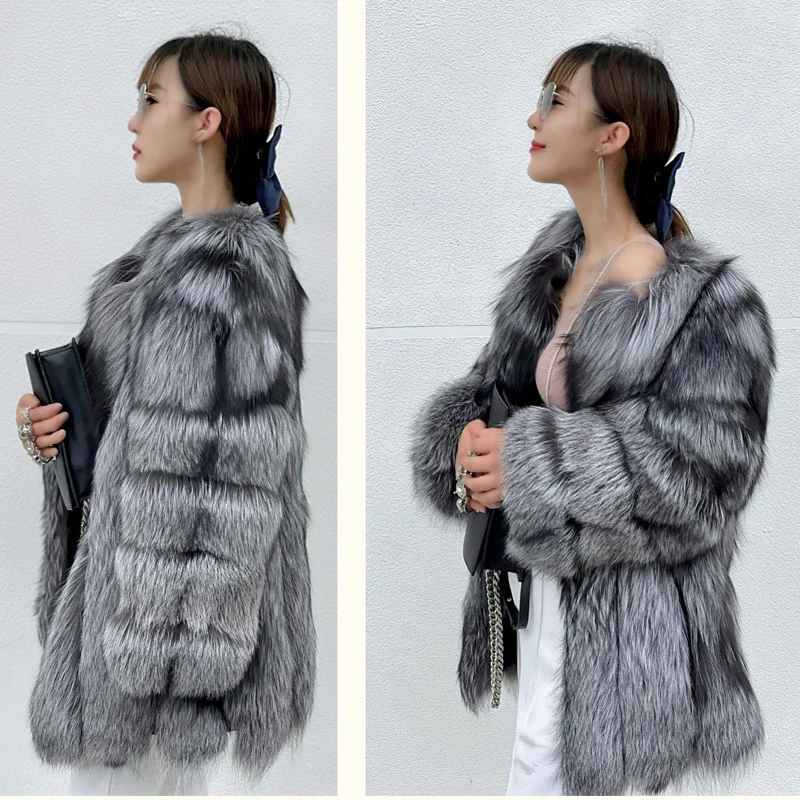 Women Luxury Real Fox Fur Jackets Wholesale Supply Fashion Design Ladies Winter Coats