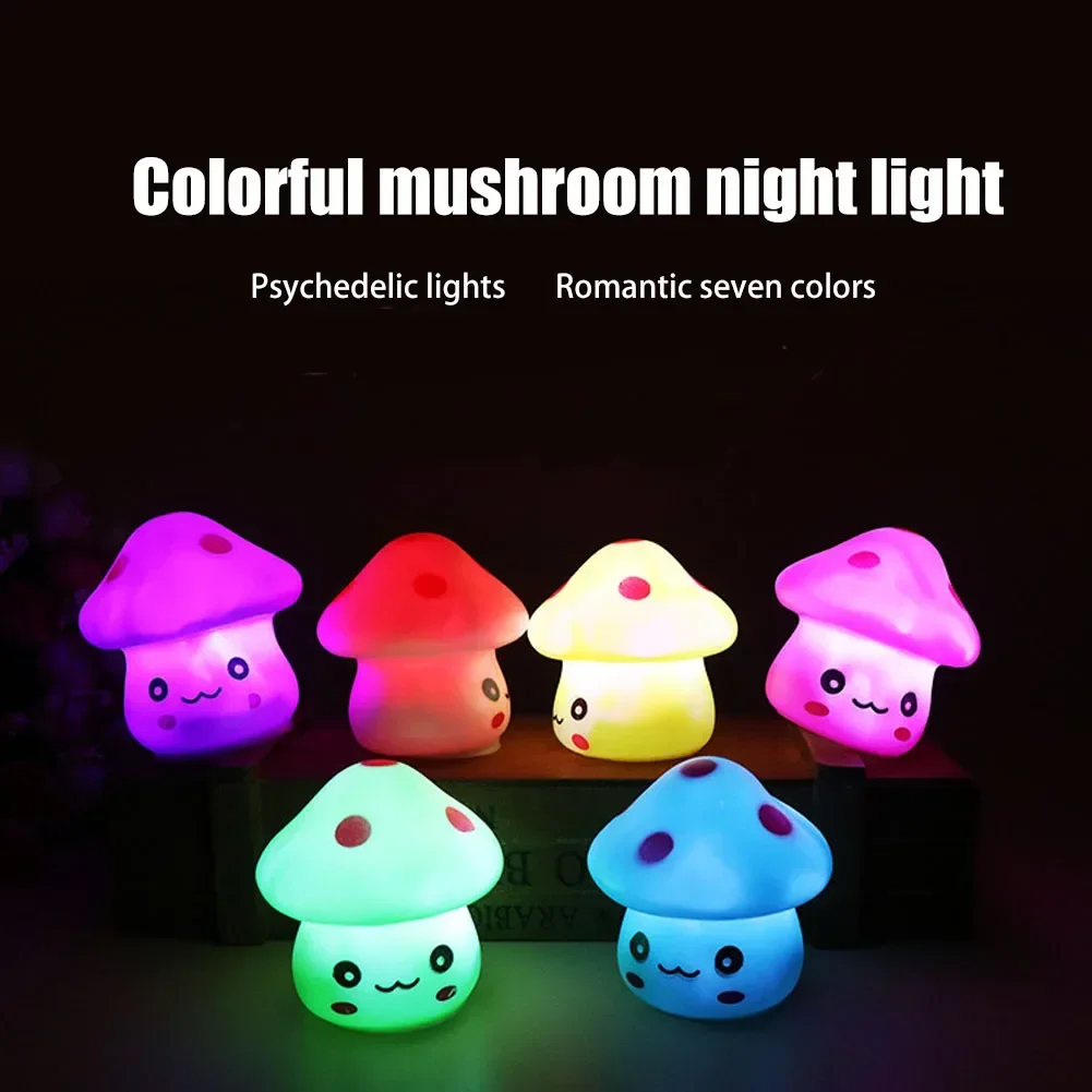 1Pcs Mini Cute Mushroom Lamp Indoor Baby Children Room Lighting Toy LED Bedside Luminous Night Light Home Party Decorations