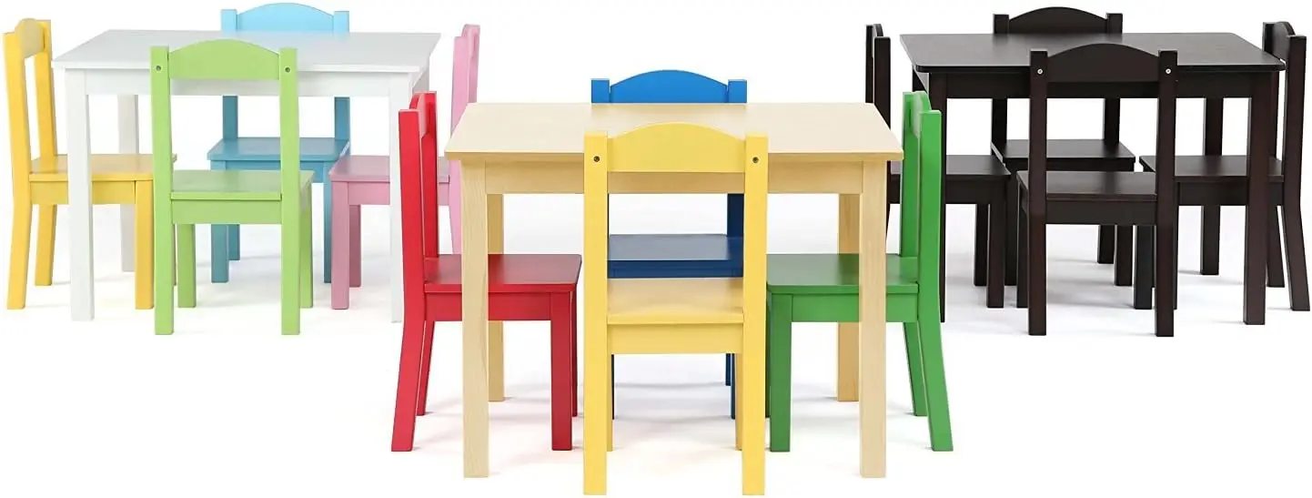 Kindertisch und 4-Stühle-Set aus Holz für Kleinkinder, stabiler Aktivitätstisch für Kunsthandwerk, Snackzeit