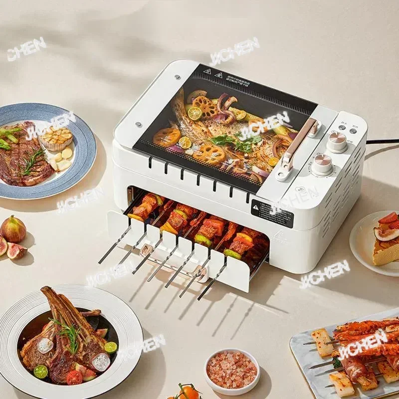 Parrilla de barbacoa sin humo ZQA, barbacoa perezosa giratoria automática para el hogar, olla integrada, parrilla coreana para comidas familiares y barbacoas