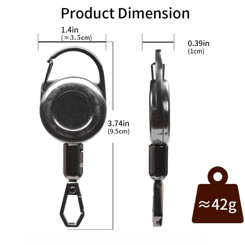 

Retractable Carabiner Keychain Vintage All Metal Zinc Alloy ID Name Badge Holder Anti-Loss Reel for Outdoor Keys Office Supplies