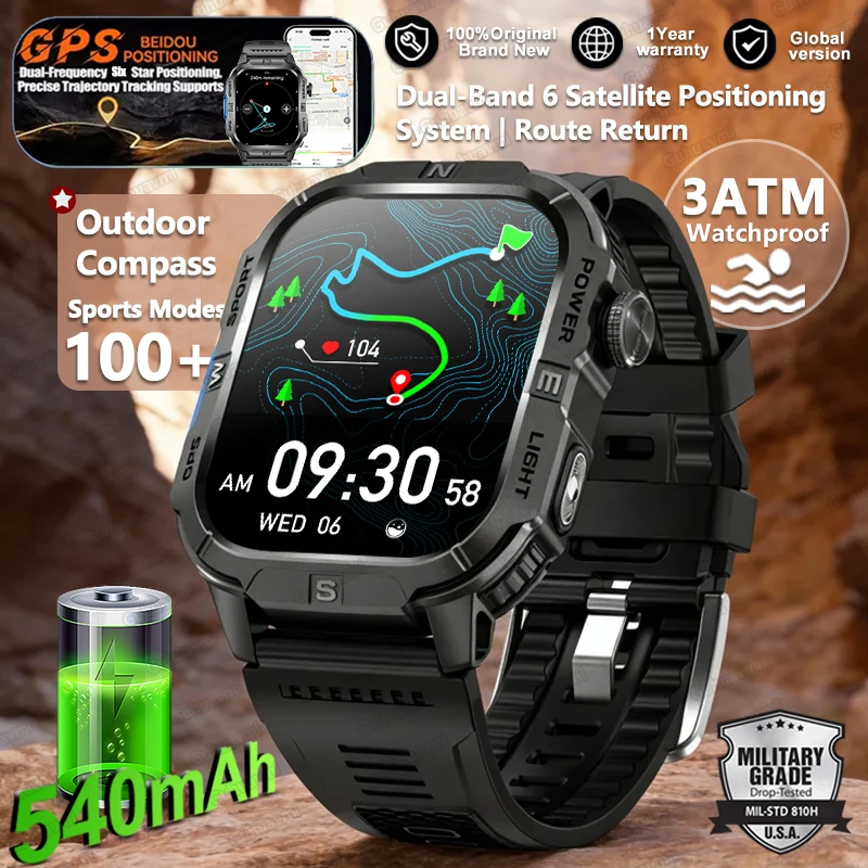 

2.01''AMOLED Screen Smart Watches Men 3ATM Waterproof Compass AGPS Smartwatch Bluetooth Call 540mAh Large Battery Sport Bracelet