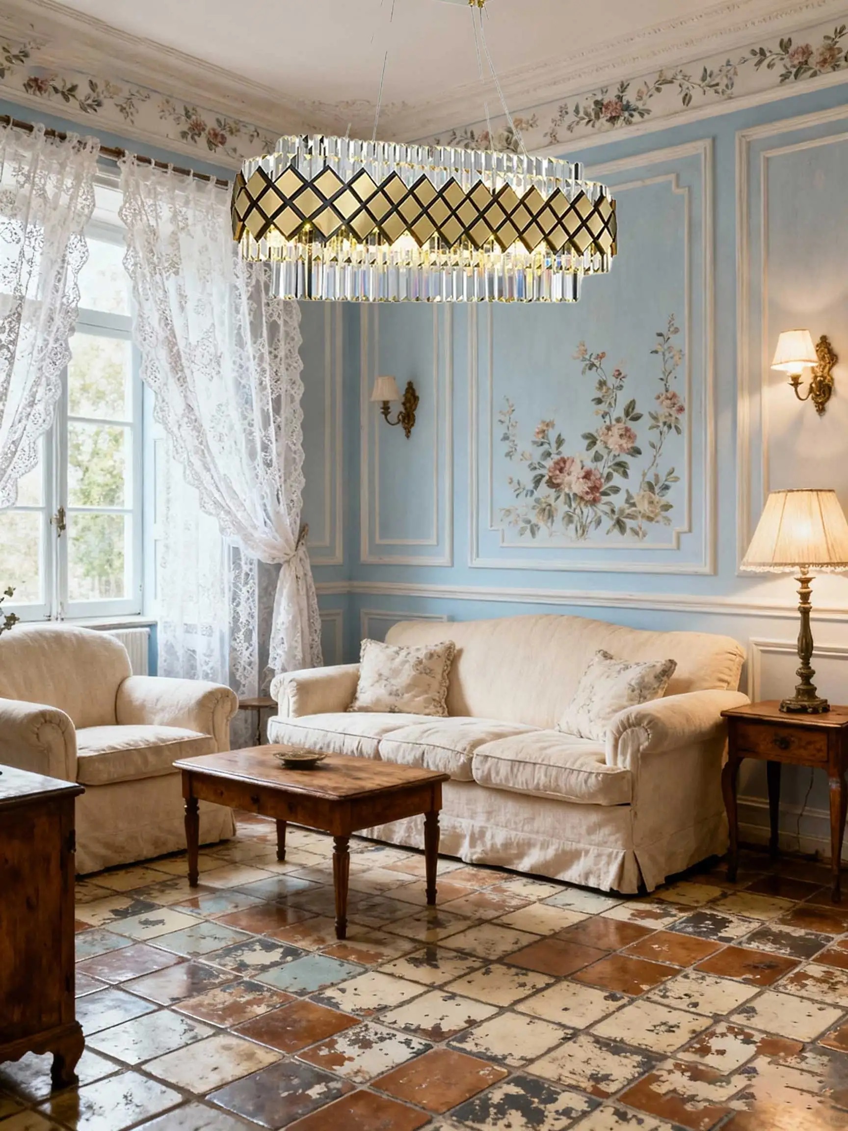 

Nordic Style Crystal Gold Rectangle Chandelier with LED Lights for Dining Room Bedroom Living Room Home Decoration