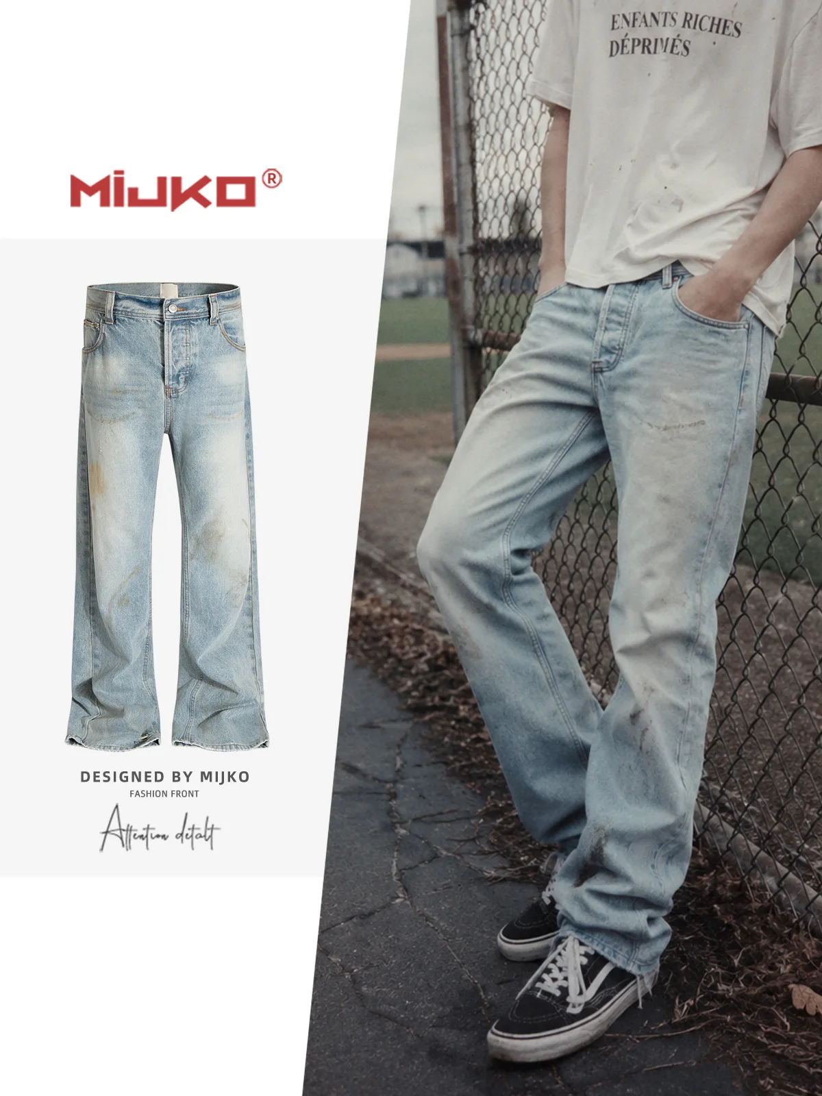 MIJKO Jeans Dirty Mud Dyed Damaged Flared Jean TJ201