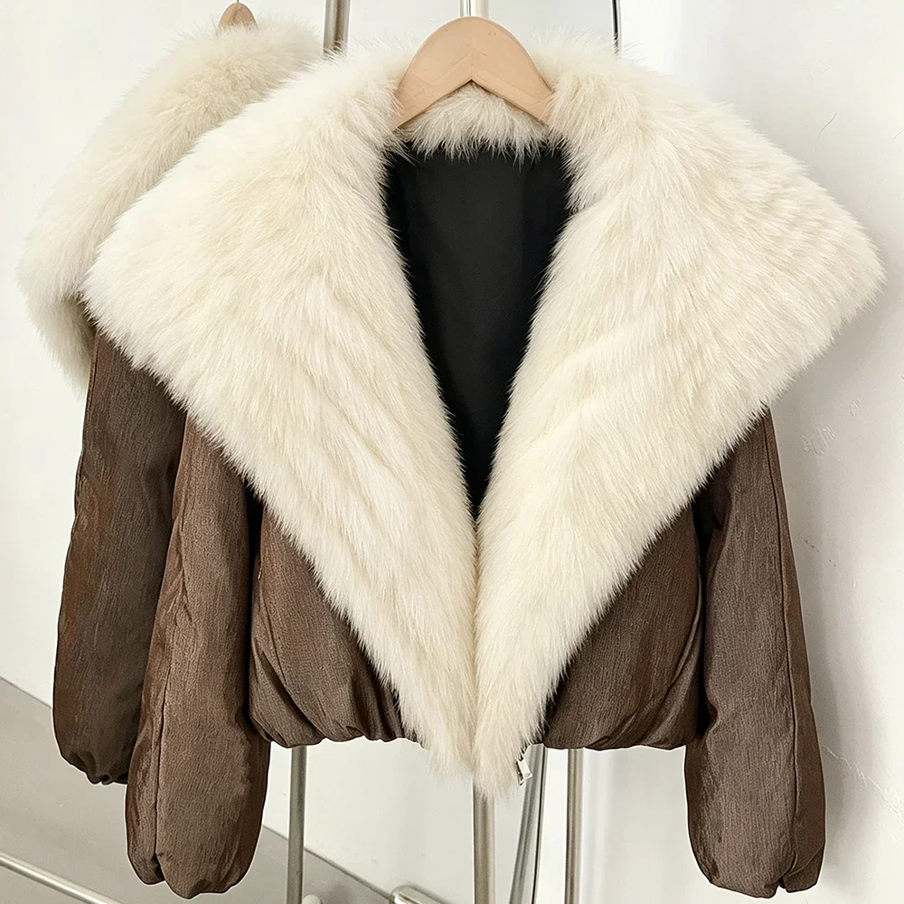 OFTBUY Oversized Quilted Outerwear Warm Winter Wear Smooth Zipper Duck Down Jacket Female Women Genuine Fox Fur Winter Coat