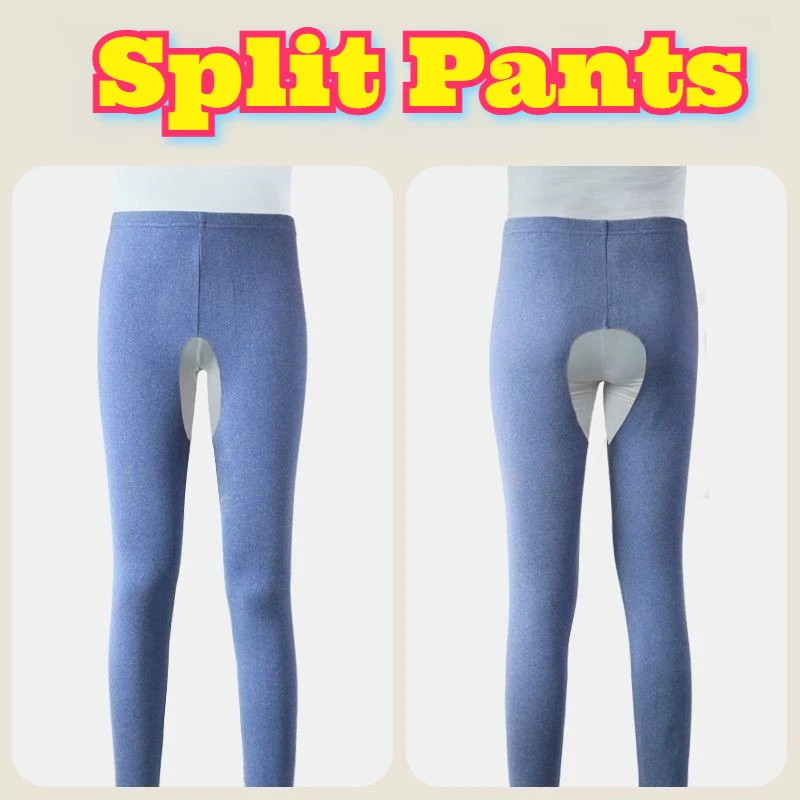 

Winter Thermal Underwear Pants Open Crotch Seamless Fleece Lined Warm Heating Adult Elderly Bedridden Patient Home Care Comfort