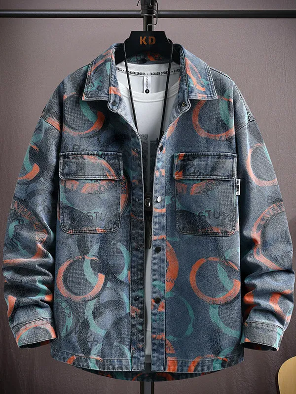 

Spring New Sle Men's Casual Waed Denim Jaet Vintage Workwear Loose Fit Versatile Hong Kong Sle Top Outerwear