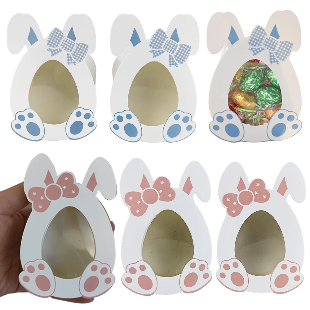 6/12/24pcs Easter Eggs Candy Treat Boxes Mini Bunny Rabbit Shape Paper Storage Holder Containers Bags Happy Easter Party Favors