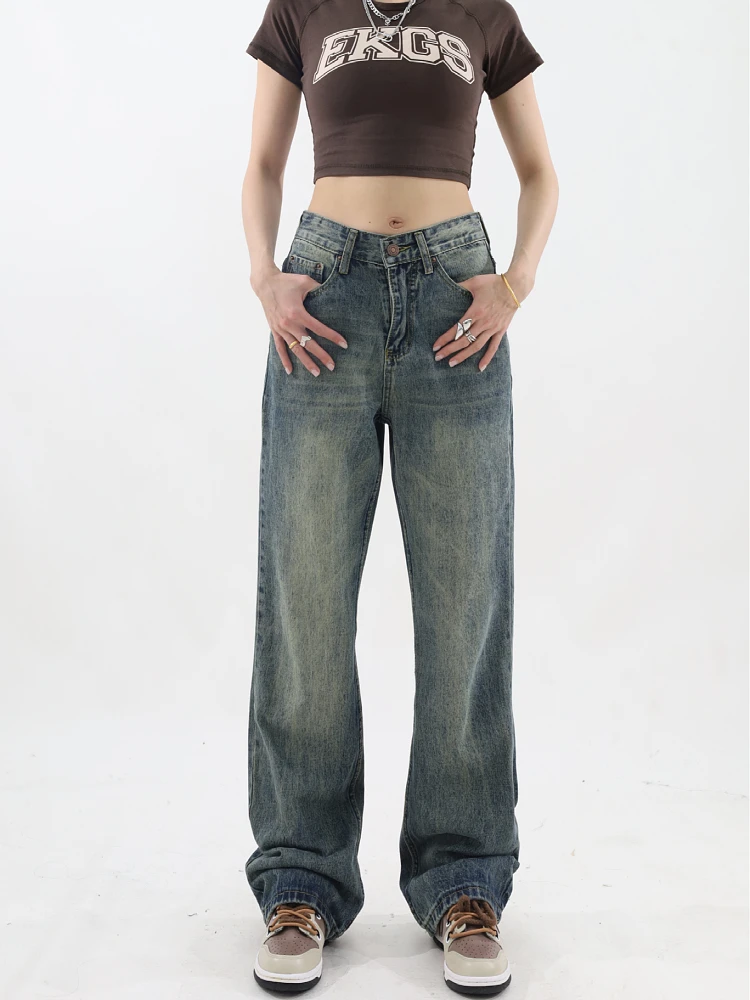 Imagem -05 - Baggy Jeans Azul Feminino Calças Jeans Retas Calças Largas Roupas Vintage Estética dos Anos 90 Streetwear Vintage Anos 2000 Y2k