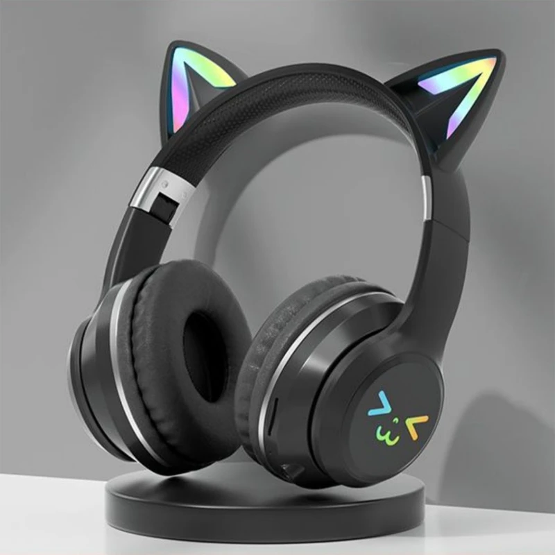 Rgb gatos bonitos meninas presente do miúdo fone de ouvido luzes controle fone música jogos fones com microfone e