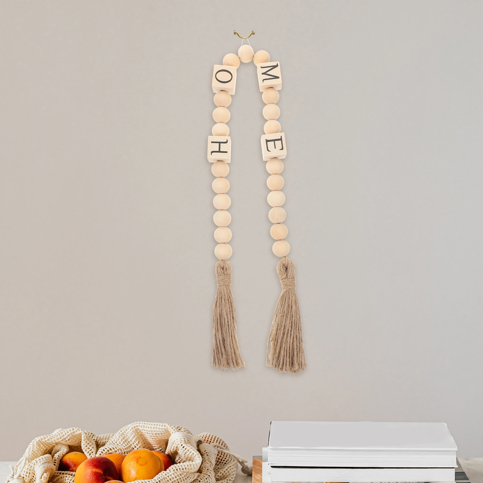 

Decorative Square Hemp Rope Tassel Beads Farmhouse Rustic Wood Hanging Decorations for Party
