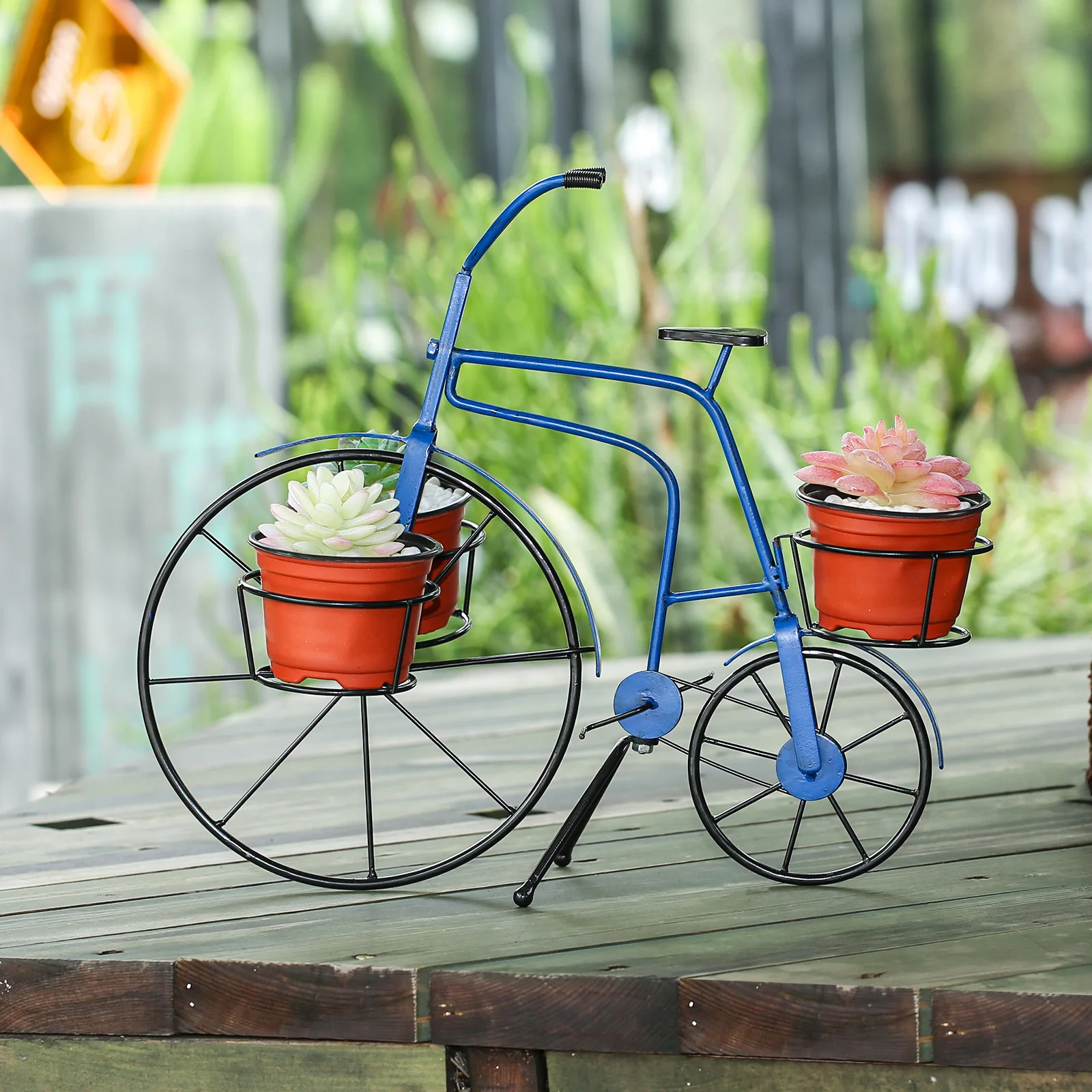 1 Pce Bicycle planting flower stand, Three-pot iron flower stand, Handicrafts, Retro color original design, Indoor or outdoor or