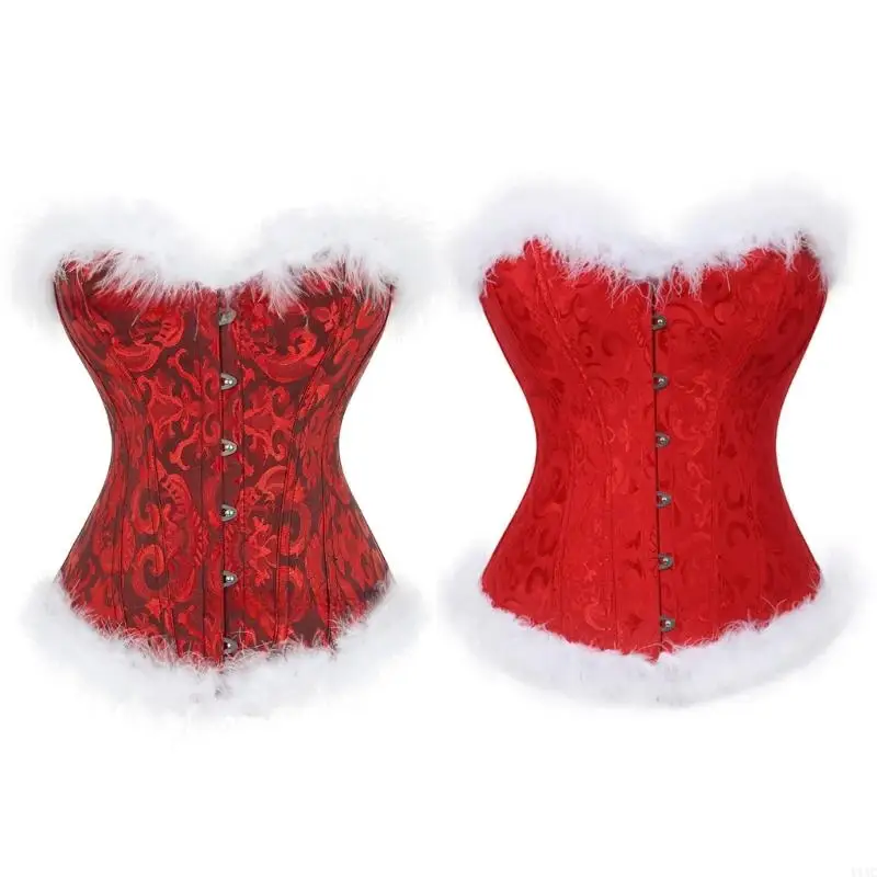 

Women's Christmas Lace Up Boned Overbust Corset Bustier Lingeries Bodyshaper Tops Sexy Christmas Mrs. Santa Costume