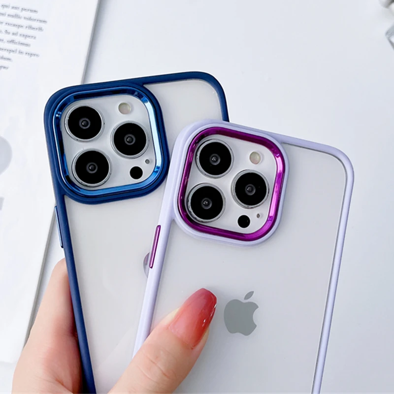 Luxury Silicone Bumper Clear Acrylic Shockproof Case For iPhone 15 14 13 12 11 Pro XS Max X XR 7 8 Plus Metal Camera Ring Cover