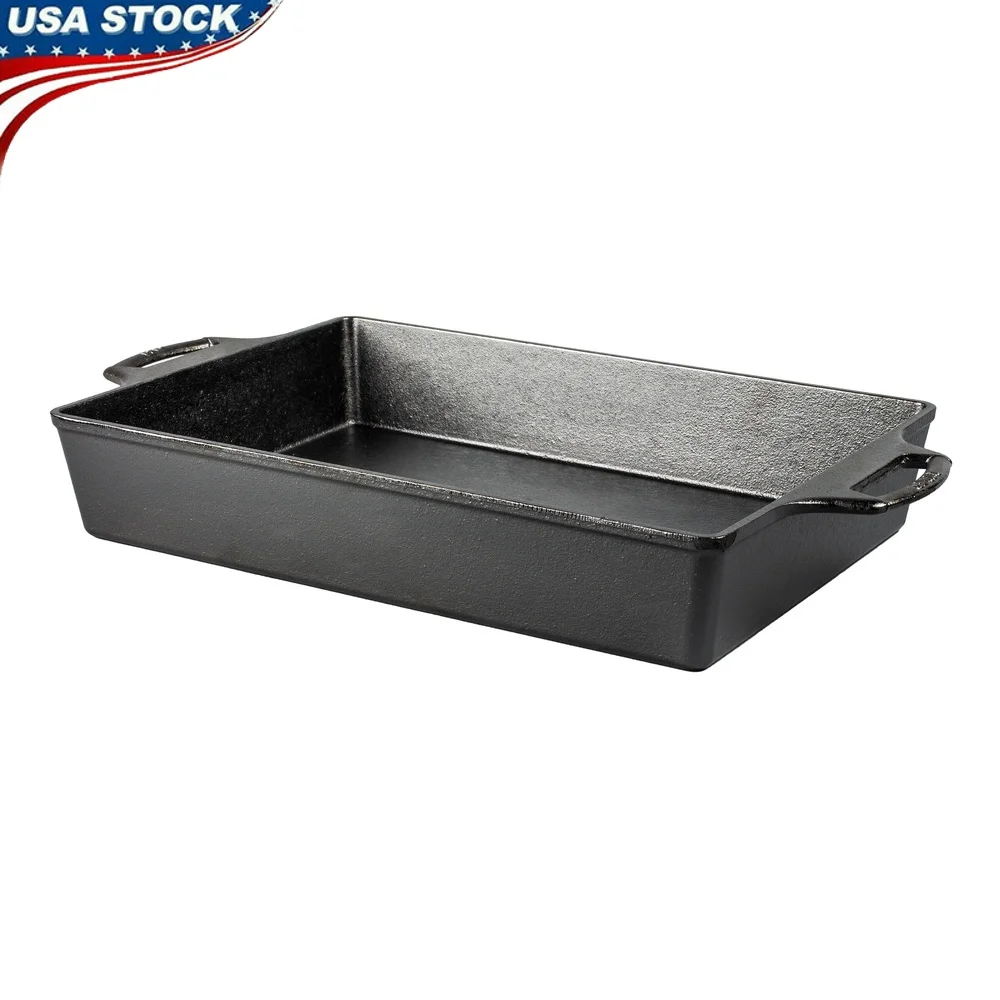 

Приправленная чугунная кастрюля 9x13, антипригарная двойная ручка, духовка для жарки, безопасная прочная кухонная посуда, легко чистится