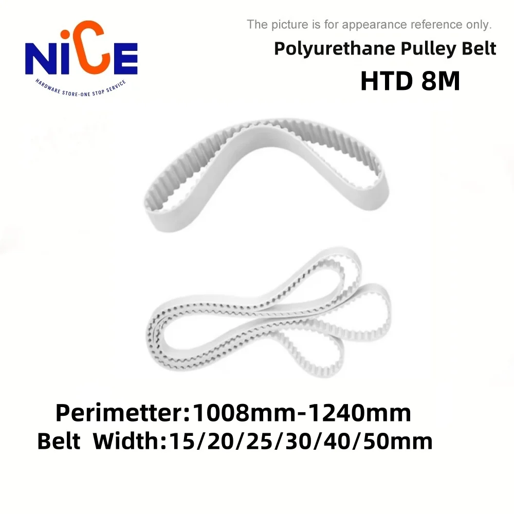 HTD 8M PU Timing Belt Width: 10/15/20/25/30/40mm White Polyurethane Toothed Belt 1008mm-1240mm Closed Loop Gear Belt