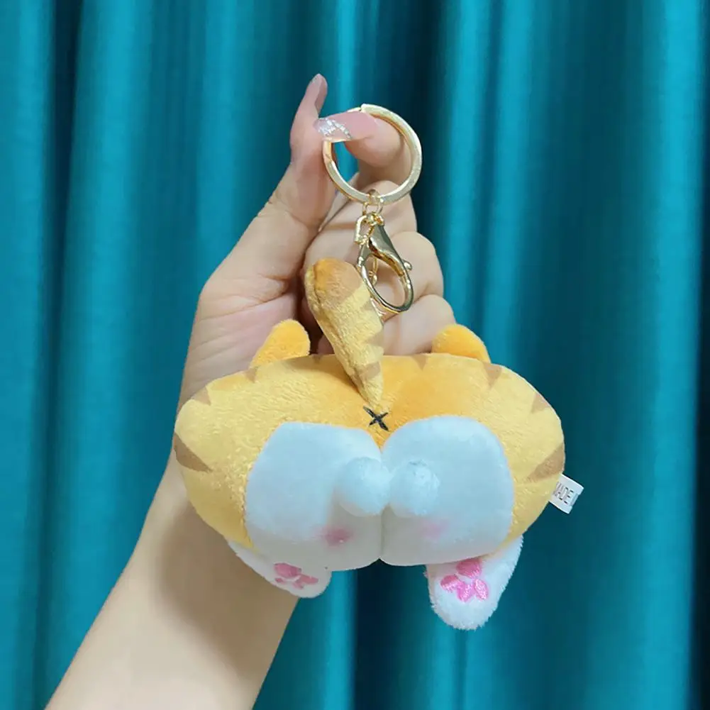 Comfy Interesting Plush Animal Butt Keychain PP Cotton Cat Tiger Ass Toy Key Holder Pendant Stress Relief