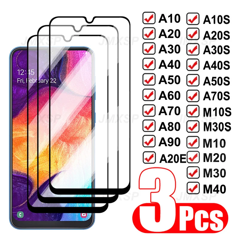 3Pcs Protective Glass For Samsung Galaxy A10 A30 A50 A70 A20 A80 A90 Tempered Glass For Samsung M30 M20 M10 M40 M30S A10S Glass