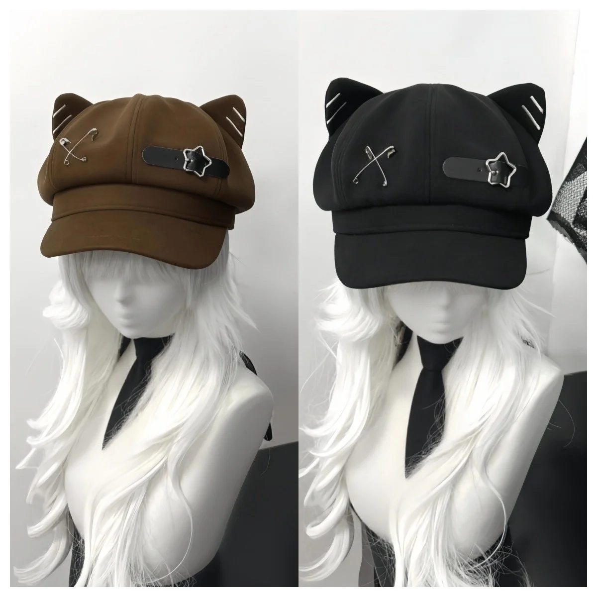 Original Handmade Women Harajuku Cat Ear Hat Lolita Sweet Cool Star Subculture Beret KC Steampunk Octagonal Hat