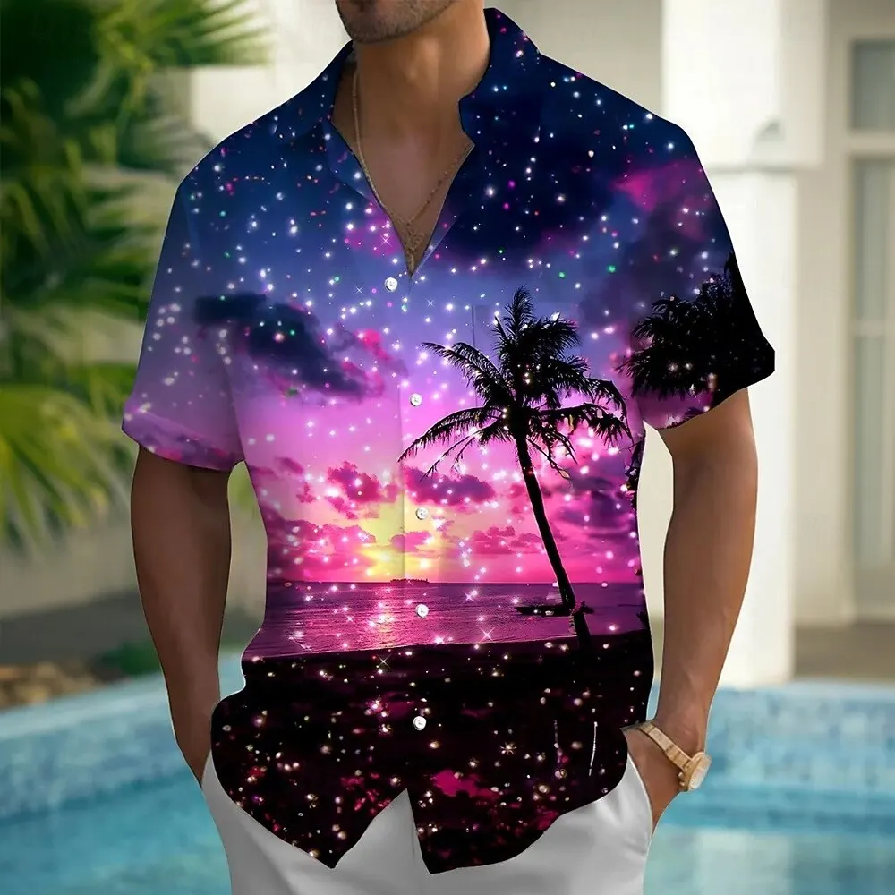 

Men's Coconut Tree Tropical Hawaiian Shirt Button Up Short Sleeve 3D Print Turndown Shirt