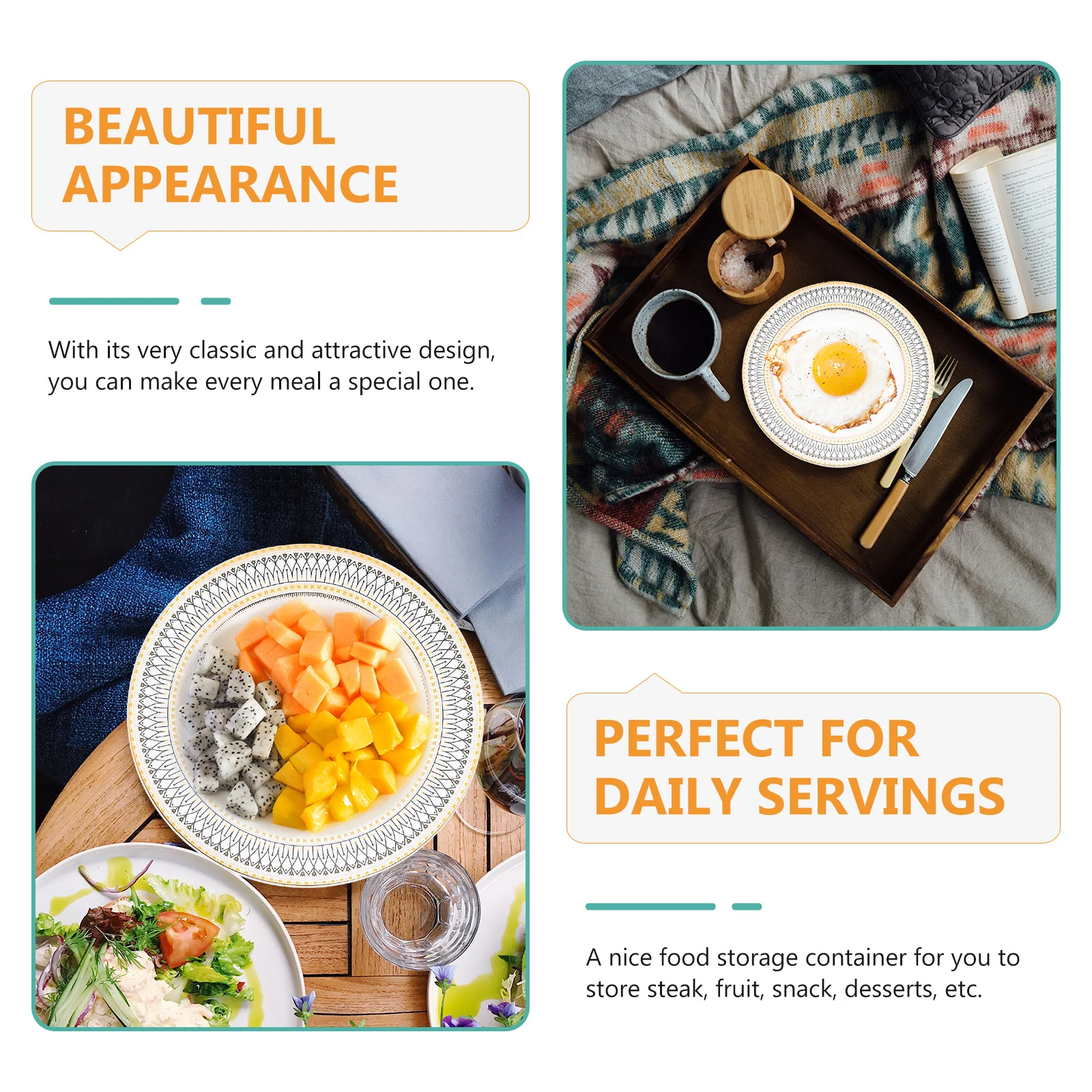 

Multi-Function Ceramic Serving Plate European Style Steak Accessory Home Restaurant Use Attractive Design Gift Idea Easy Clean