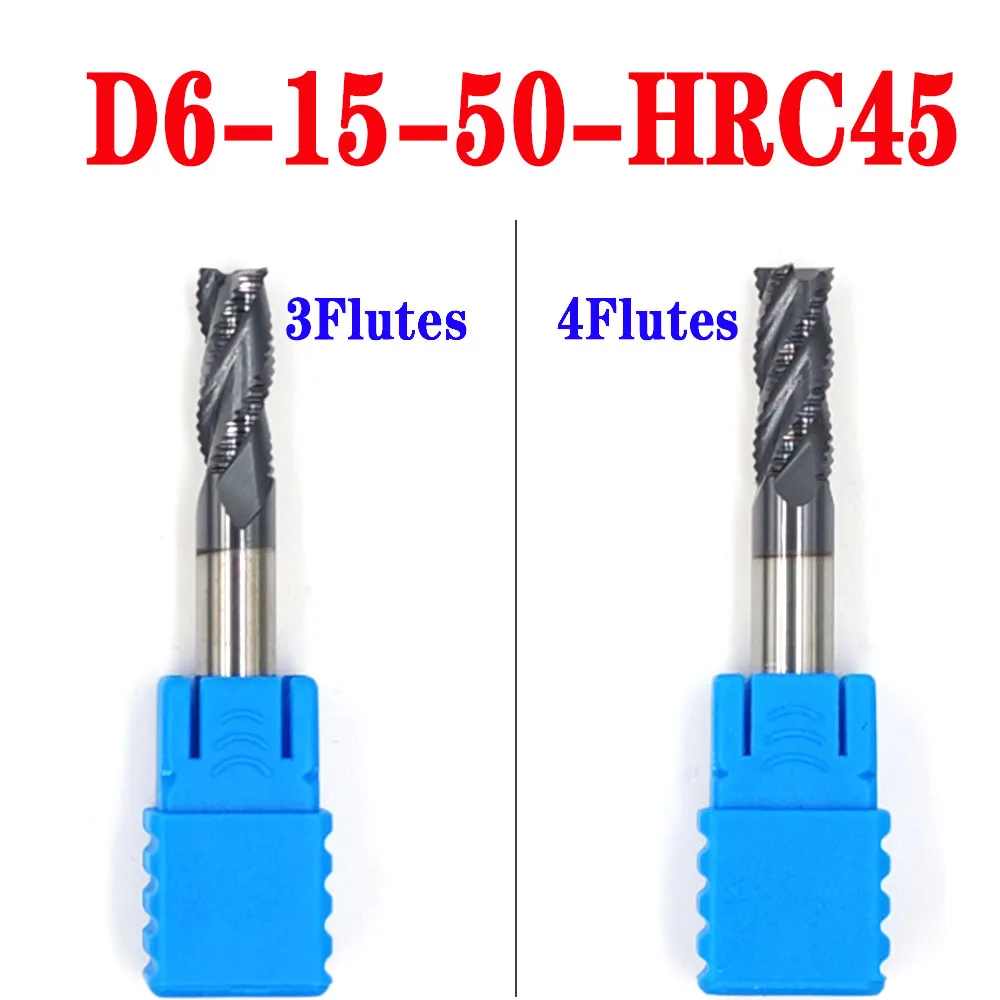 1pc  D6*D6*15*50HRC45  3 4 Flutes Roughing end mill Tungsten Solide Carbide End Mills For CNC Milling cutter Tools