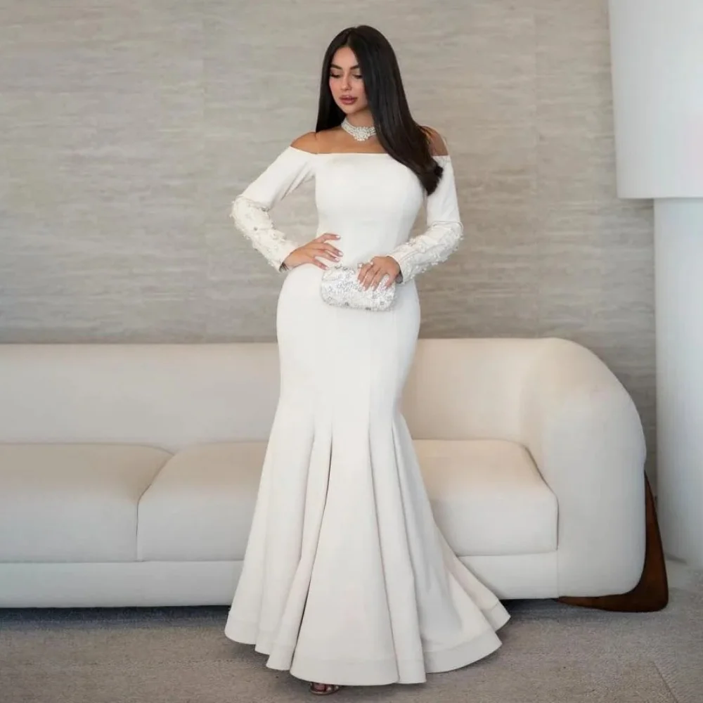 Op maat gemaakte avondjurk met boothals Prachtige kralen galajurken Ruches Formele gelegenheid Elegante ruches Feestjurk Robe Soiree