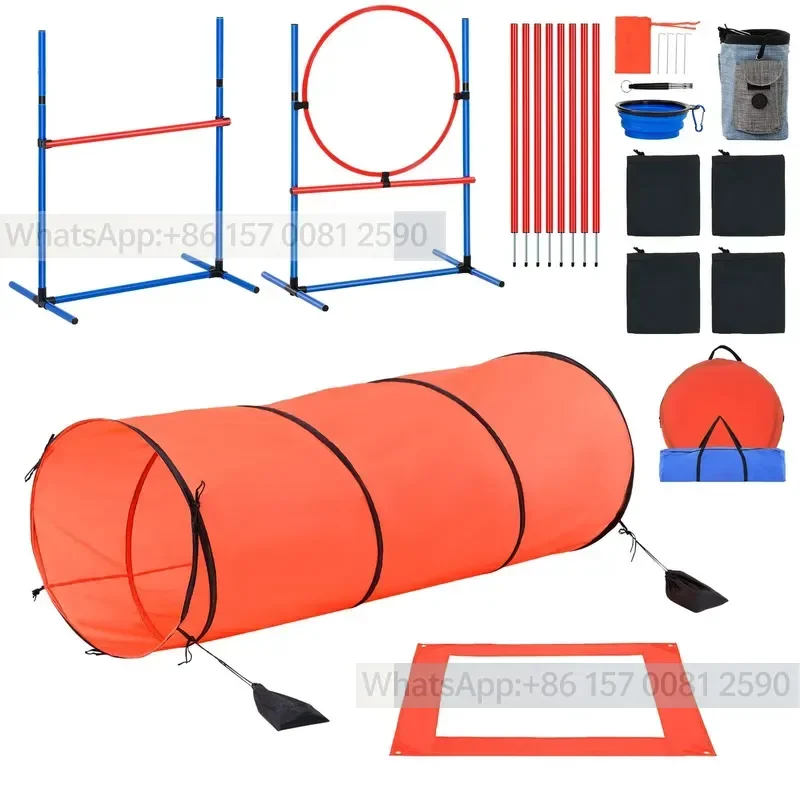 5 PCS Adjustable High Hurdles 6 Weave Poles Tunnel Jump Ring Pause Box-Dog Agility Obstacle Training Equipment Combination