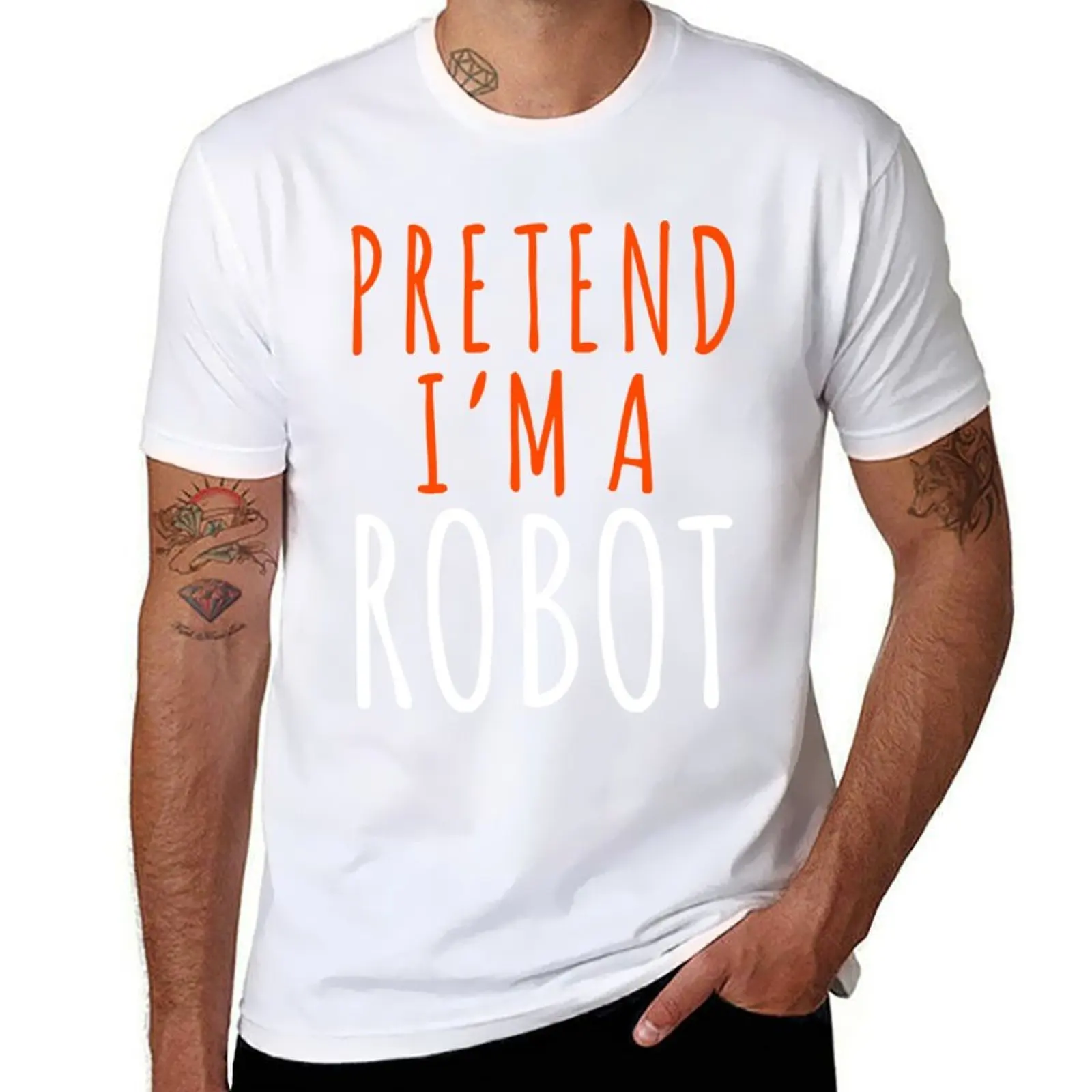 Robot Halloween Costume T-ShirtFunny Lazy Halloween Programmer Costume - Pretend I'm a Robot Robotics IOT Lover T-Shirt