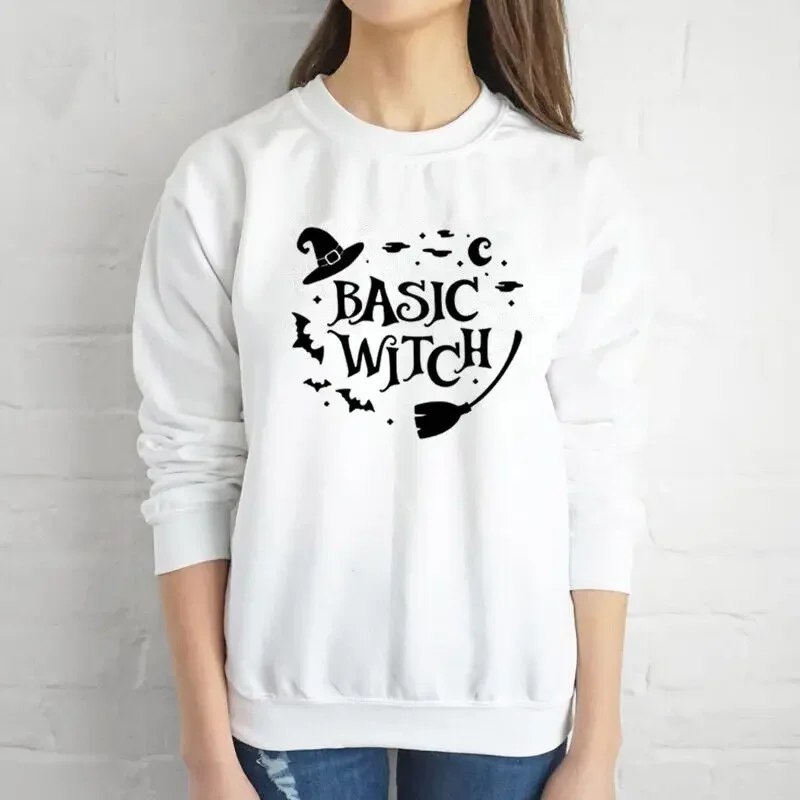 

Basic Witch Full Long SleeveTop Shirt hallowenn Female Clothing Fashion Graphic Gift Cotton Girl Pullever O Neck Sweatshirt