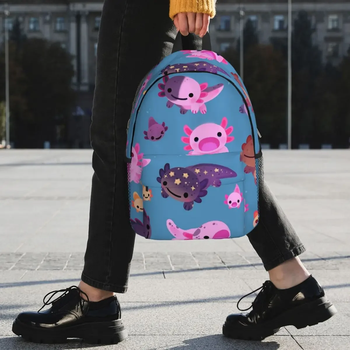 Happy Axolotl - Blue Backpacks Teenager Bookbag Fashion Students School Bags Travel Rucksack Shoulder Bag Large Capacity