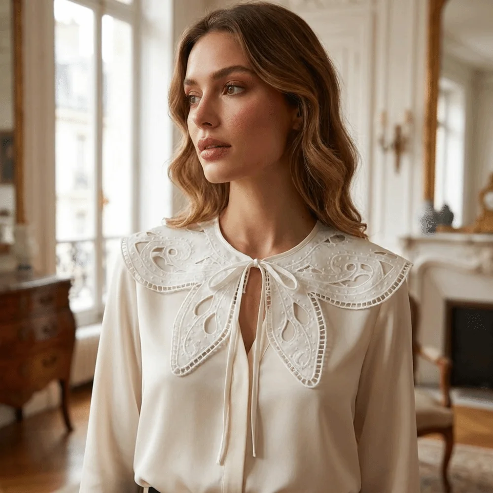 New Polyester Embroidered Lace Fake Collar Hollow-Out Sweet Floral Collar Detachable Bead Decorative Fake Collar Outfit