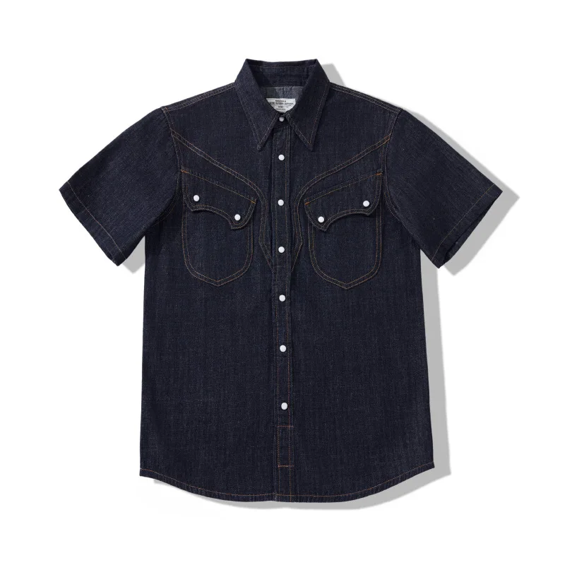 

OKONKWO Retro Pearl Button Original Washed Bamboo Joint Western Cowboy Shirt, Cody Short Sleeve Shirt