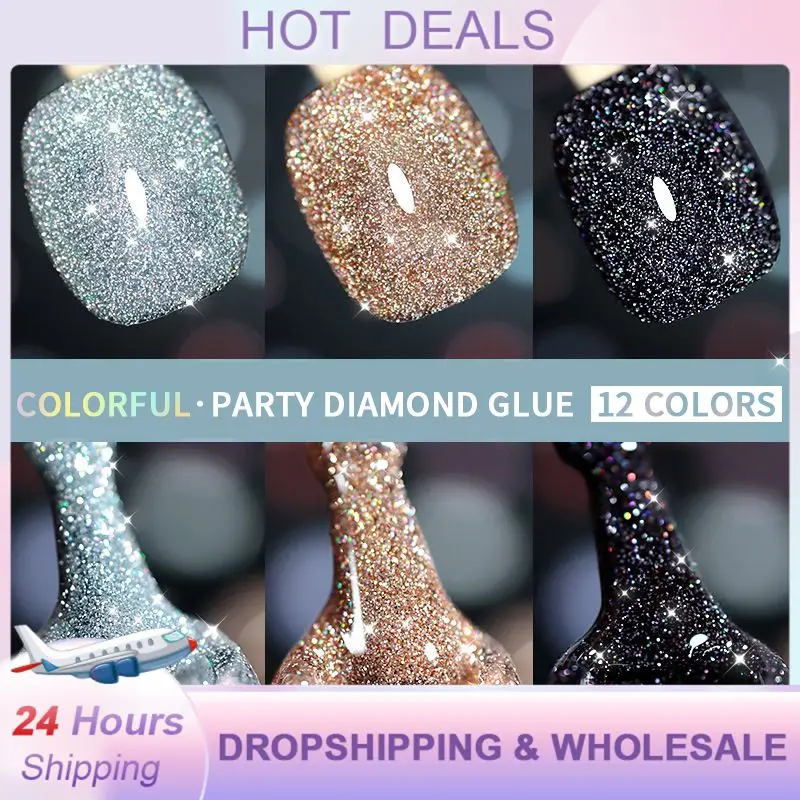 Reflecterende Glitter Gel Nagellak Kleurrijke Diamant Lijm Nail Art Laser Bungee Fonkelende Pailletten Losweken Uv Led Vernis TSLM1