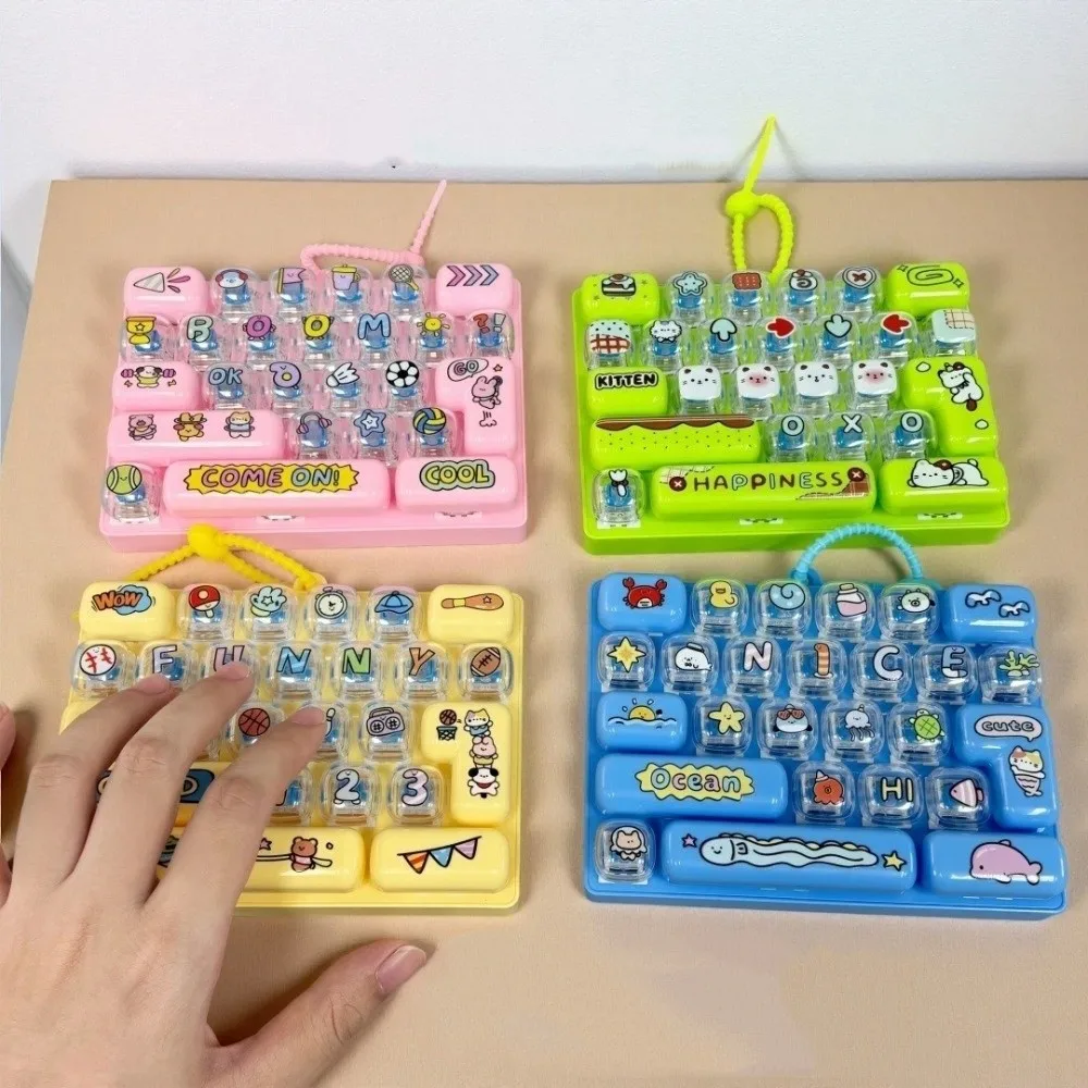 Cartoon 26 Key Keyboard Keychain Clear Key Sounds Plastic Fingertip Button Key Ring Animal Patterns Clickable Keys