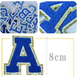 Lettera blu Navy ferro sulle toppe 3D ciniglia ricamata Applique alfabeto lettera per abbigliamento