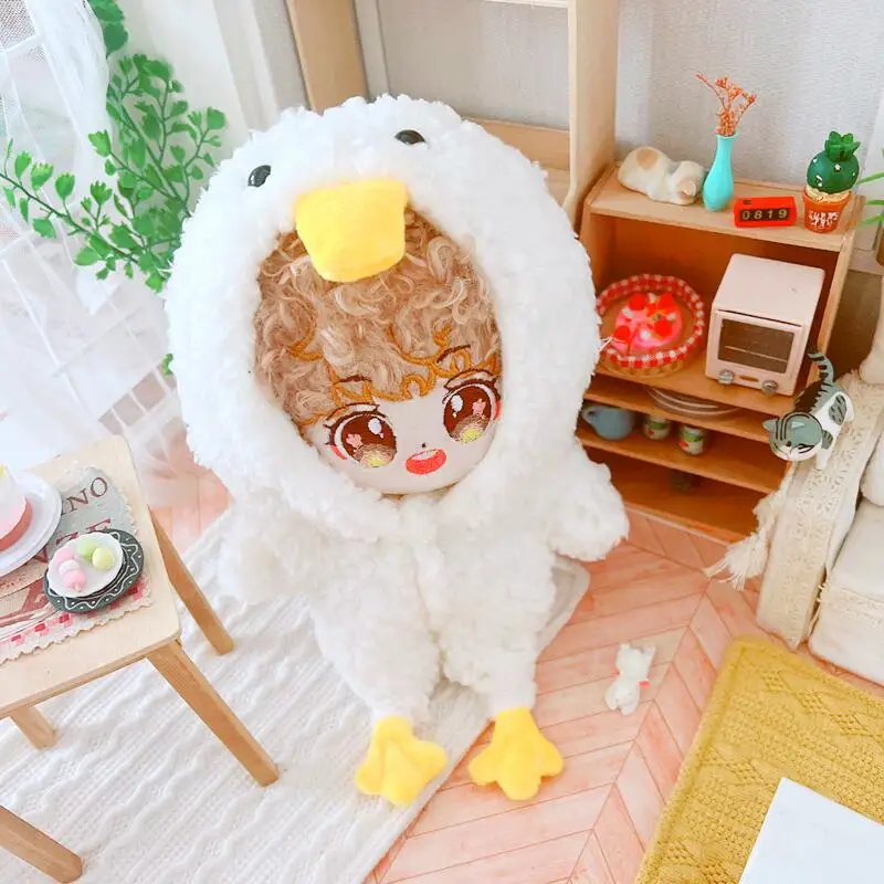 20cm niedlichen großen weißen Gans flauschigen Mantel Anzug Plüsch Baumwoll puppe DIY Kleidung Zubehör kawaii weiche Puppe für Mädchen Kinder Spielzeug Geschenke